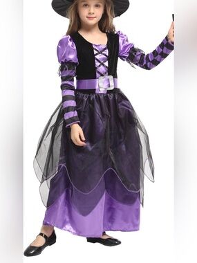 Witches Night Purple Dress Costume ,Girls  Size 5-6, Purple and Black,